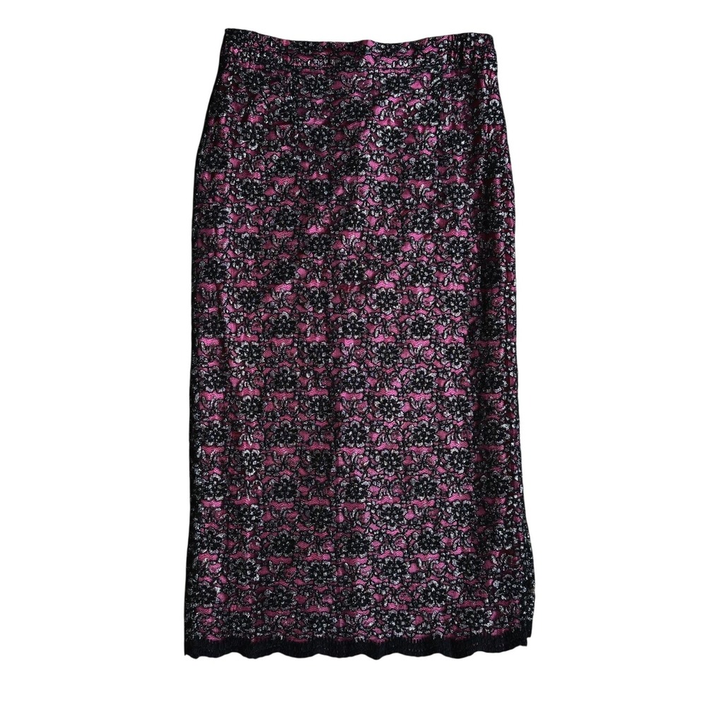 Vintage Y2K Whimsigoth Lace Maxi Skirt 10 Metallic Festival Fairy Grunge Pink